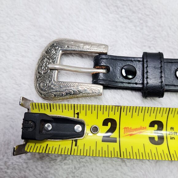 Belt Black Leather & Concho Silver Floral Medallion Medium Western Country Girl - Picture 9 of 10